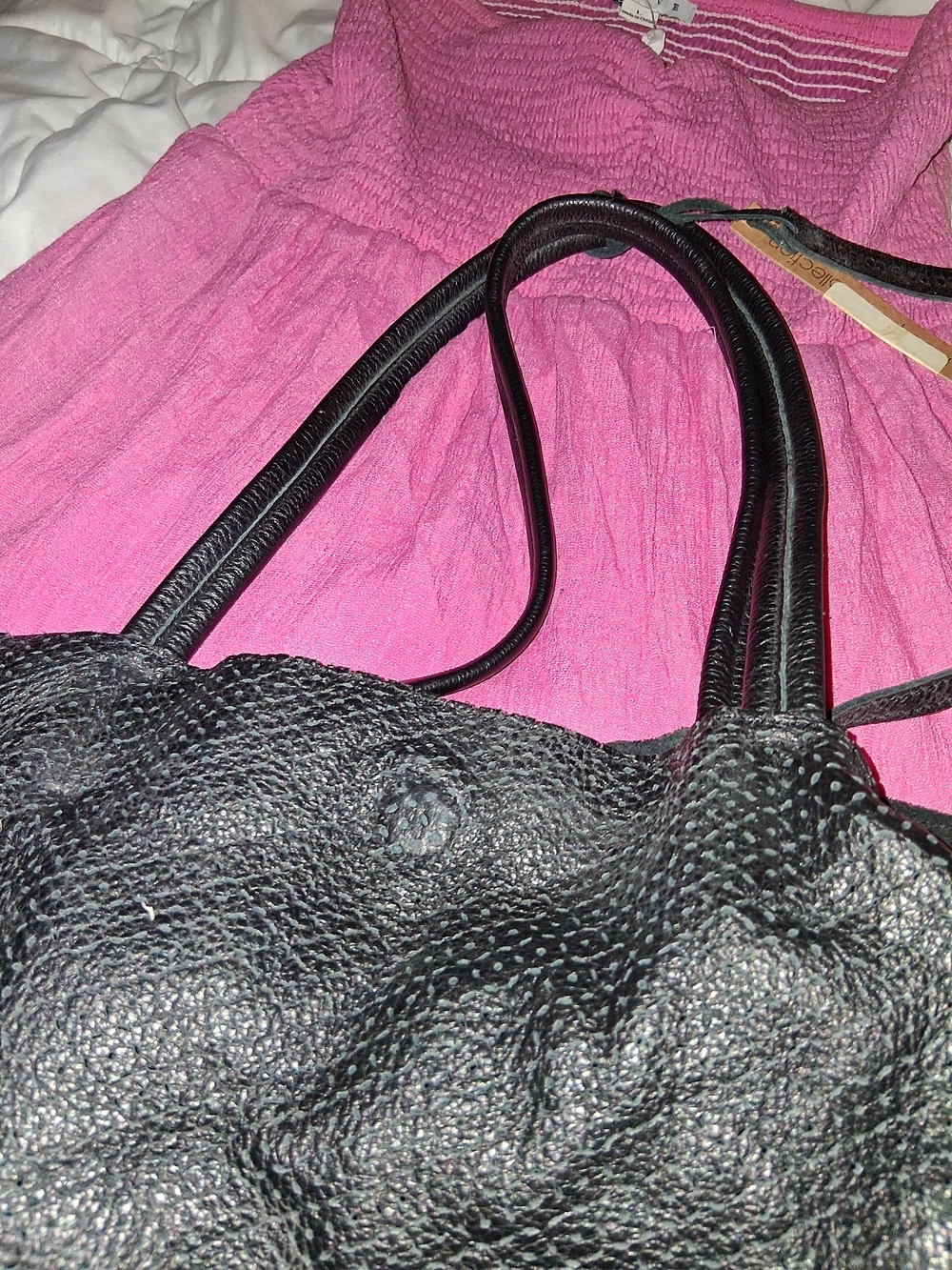 Linea Pelle Black Textured Leather Tote with Double Handles